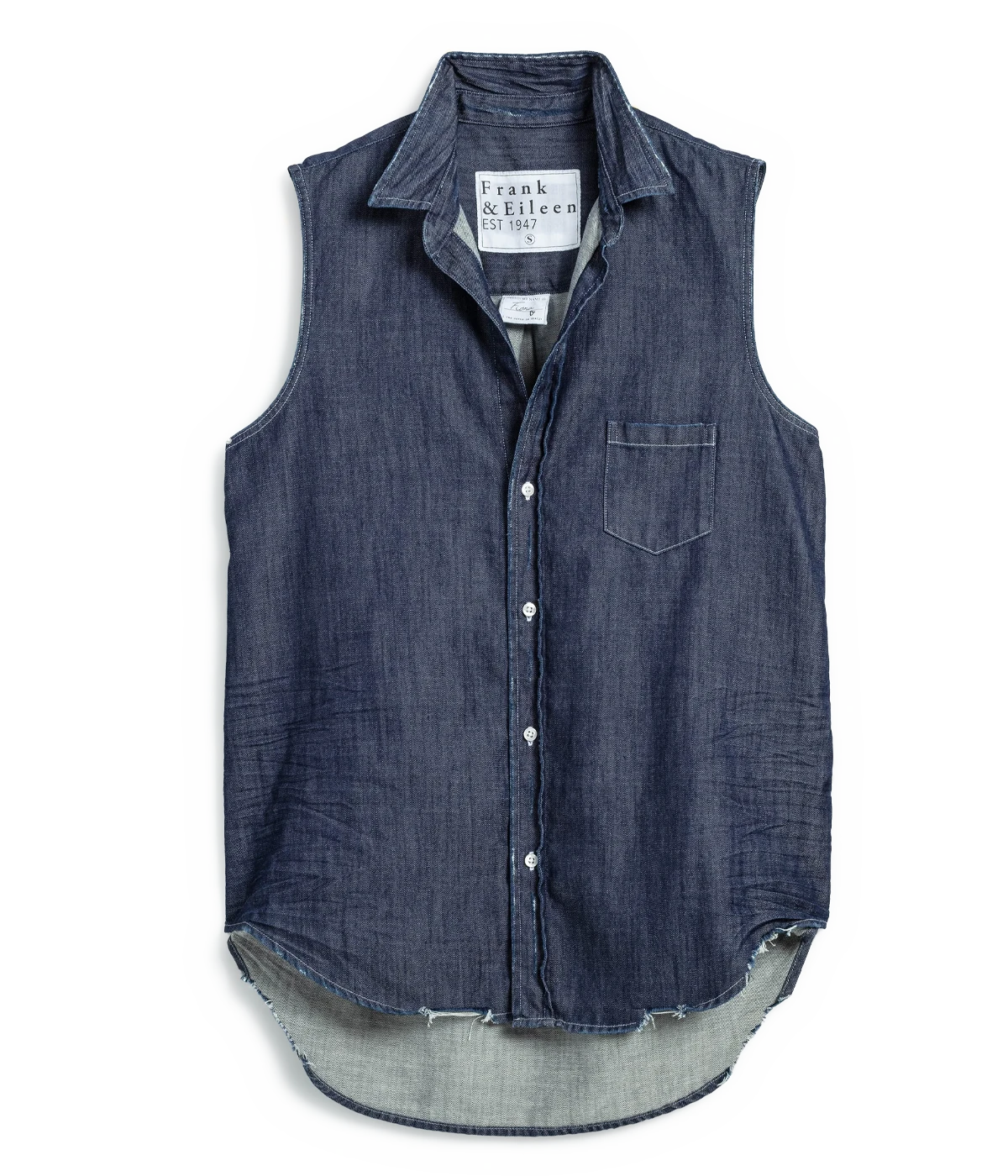 Fiona Woven Button Up in Distressed Rinsed Denim
