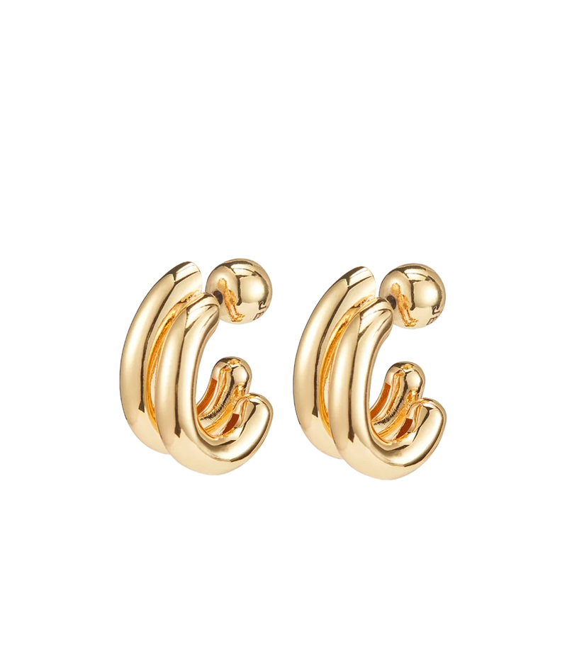 ALT Text: Statement Florene Earrings in Gold by Jenny Bird, featuring a dramatic, voluminous design with a high-polish gold finish.