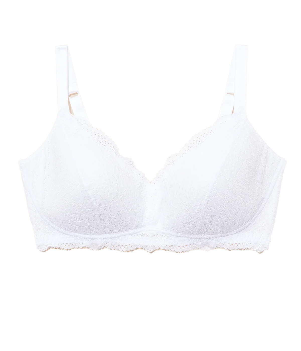  An everyday t-shirt bra, made from delicate scalloped lace, soft passing and full coverage smooth cups, hook and eye closure and adjustable straps, all in the perfect white shade. Curvy Bra, everyday lingerie, comfortable, made in Italy. 