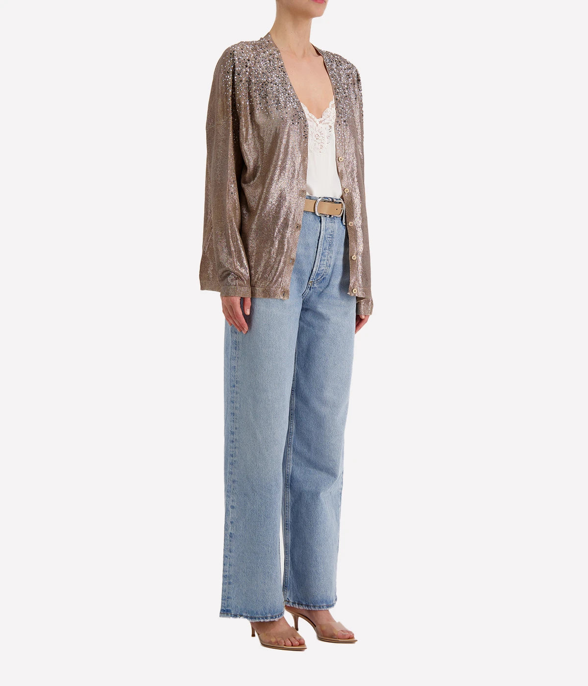 Linen Cardigan with Lamination in Sughero