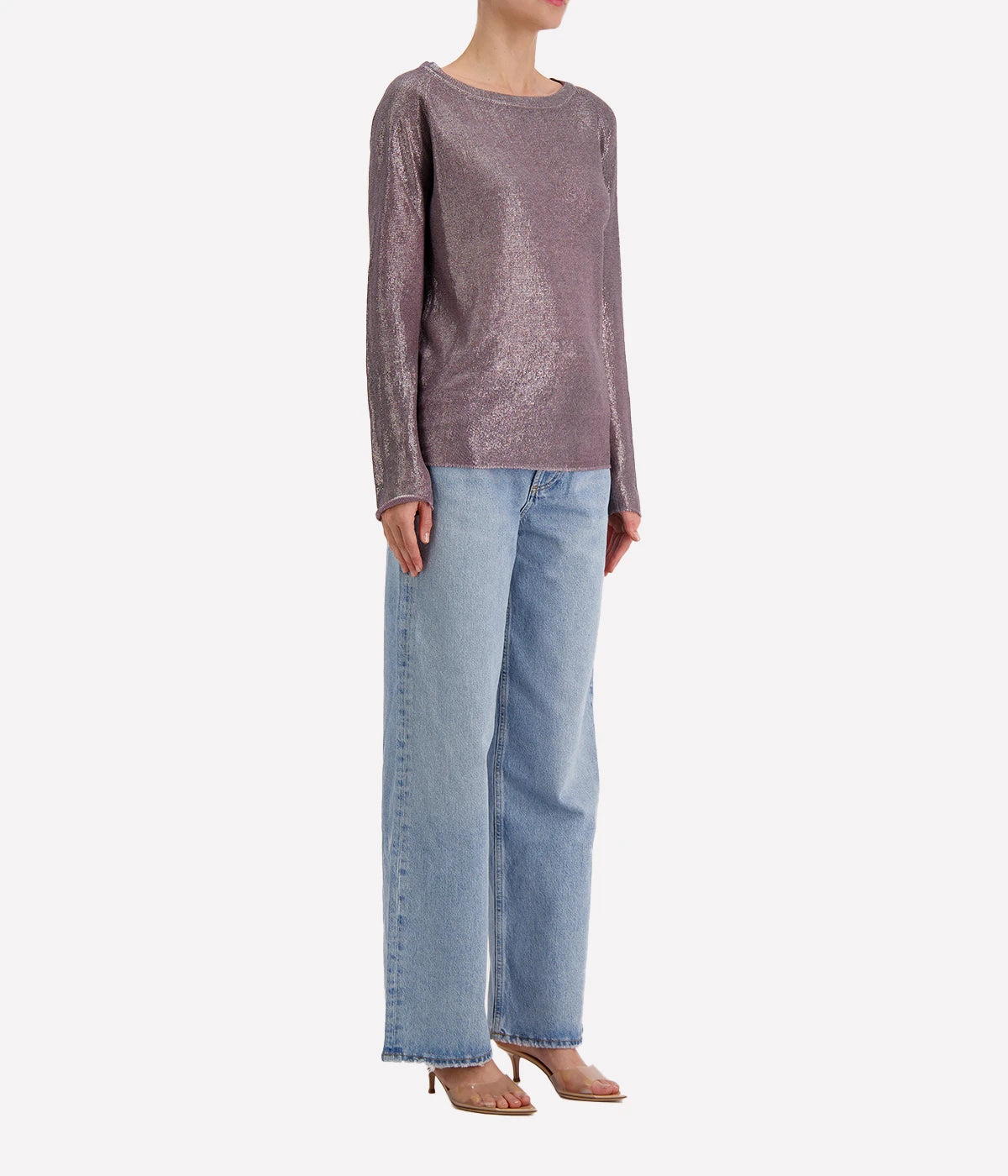 Boat Neck Linen Pullover w Lamination in Lavender