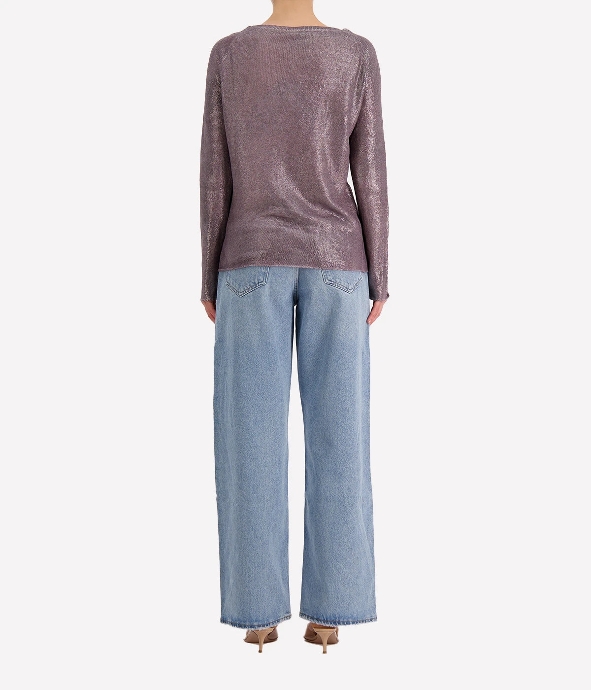 Boat Neck Linen Pullover w Lamination in Lavender