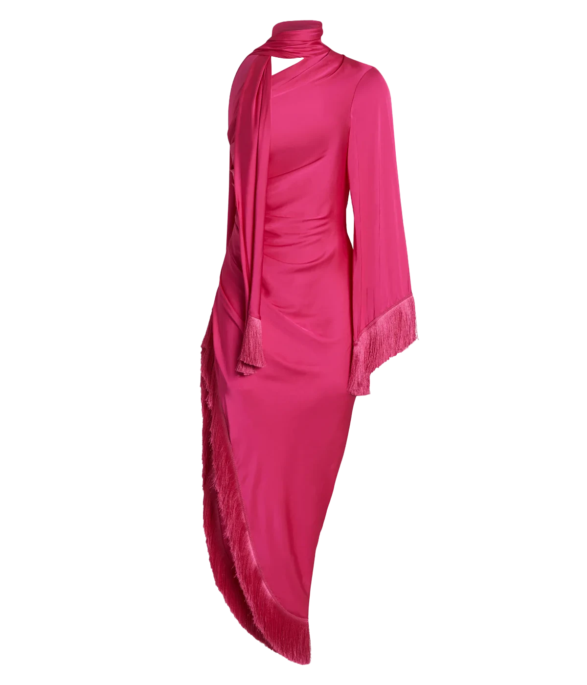 Fringe Trim Oscar Dress in Hot Pink