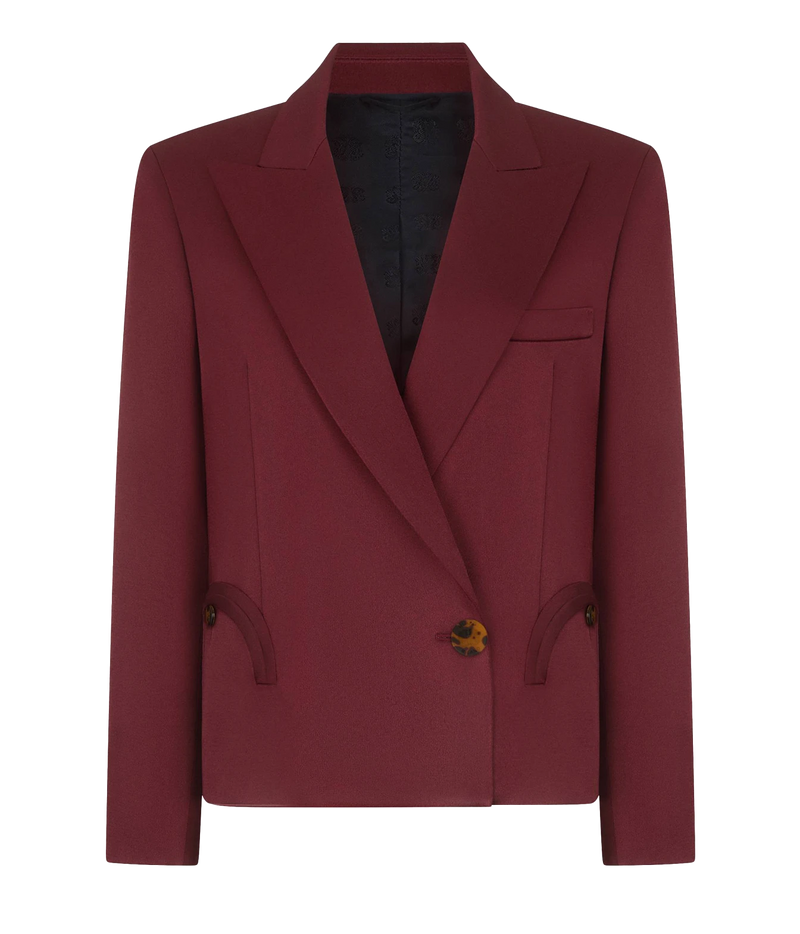 Blaze Milano Sunfire Blazer NOVALIS WINE - A structured double-breasted blazer in deep burgundy with a single decorative button and a dark lining