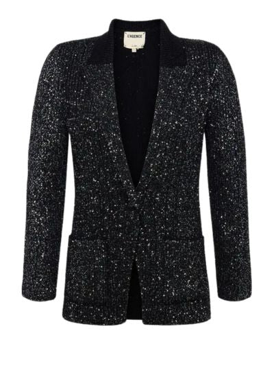 Leonora Sequin Knit Blazer in Black Silver Sequin
