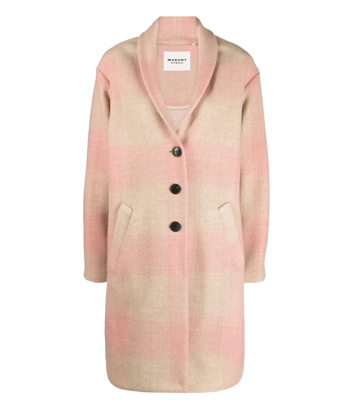 A mid-length straight hem pink and beige check wool coat by Isabel Marant.  Loose and unstructured, perfect for cooler days.