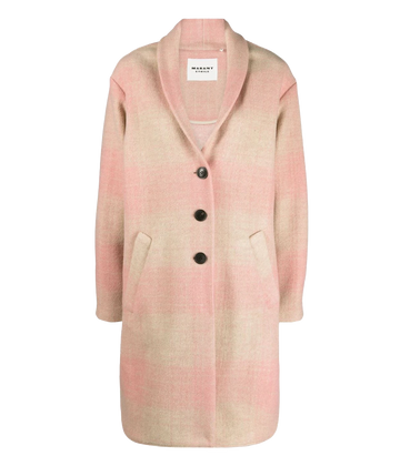 A mid-length straight hem pink and beige check wool coat by Isabel Marant.  Loose and unstructured, perfect for cooler days.