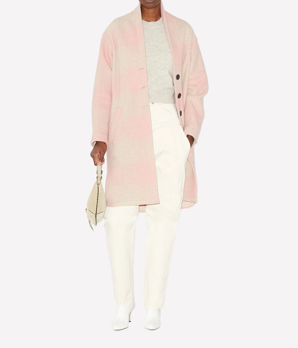 Gabriel Checked Coat in Light Pink