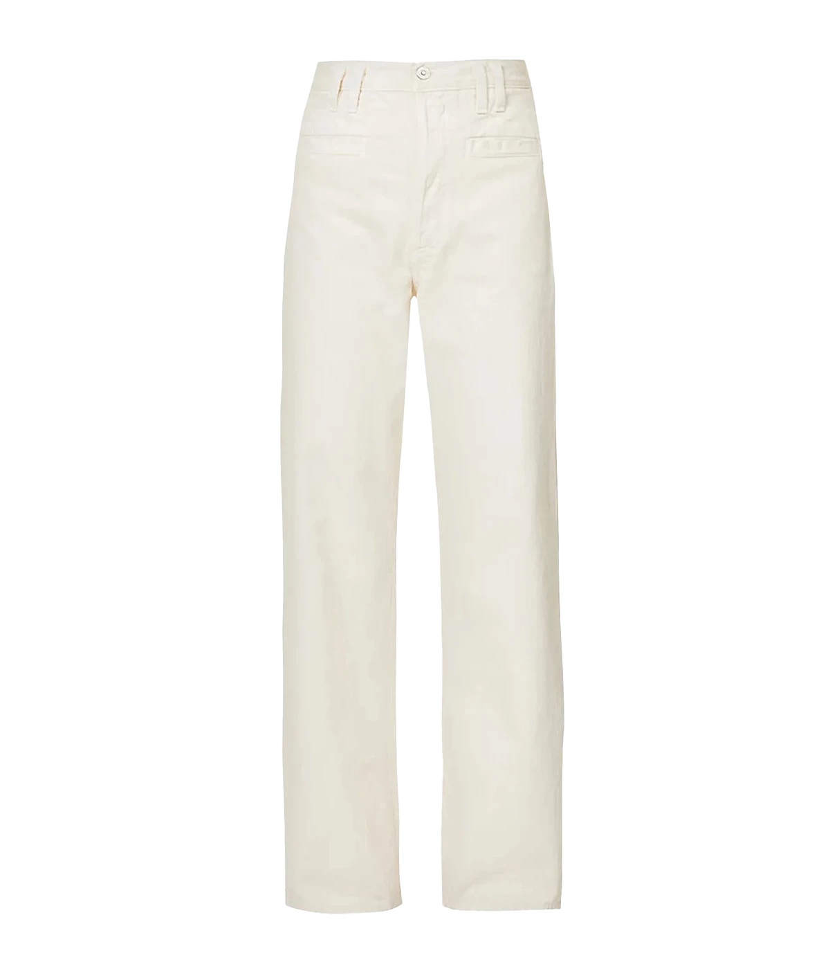 An off white wash elevated denim jean, with double  belt loop and front welt pocket detailing. Featuring a wide leg, clean hem, zip and button closure and 5 pockets. Elevated Jean, Everyday Jean, Vintage inspired jean, made in USA, comfortable, organic. 