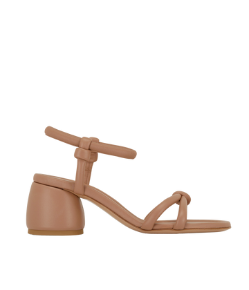 Neutral knotted leather sandal set on a chunky 65mm heel. Enjoy comfort and everyday wear in this bestselling Gianvito Rossi style.