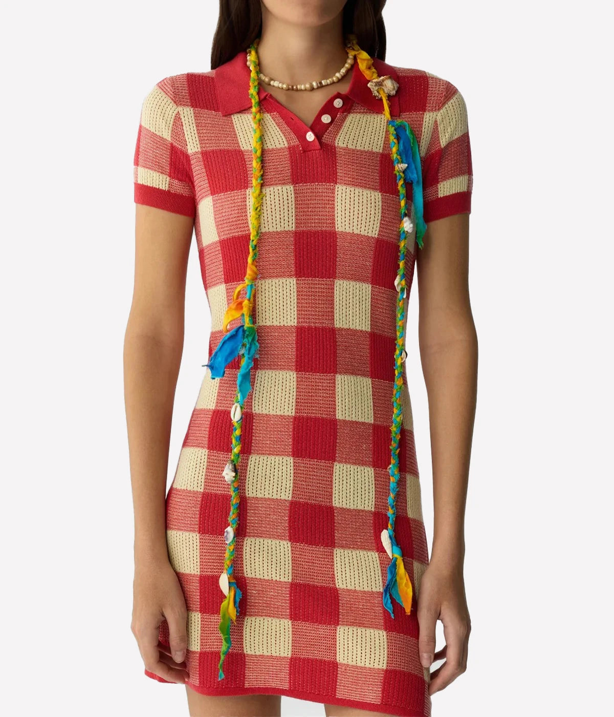 Gingham Polo Dress In Scarlet Mist