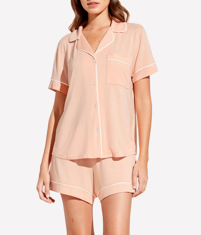 Gisele Short Sleeve PJ Set In Peach Parfait And Ivory