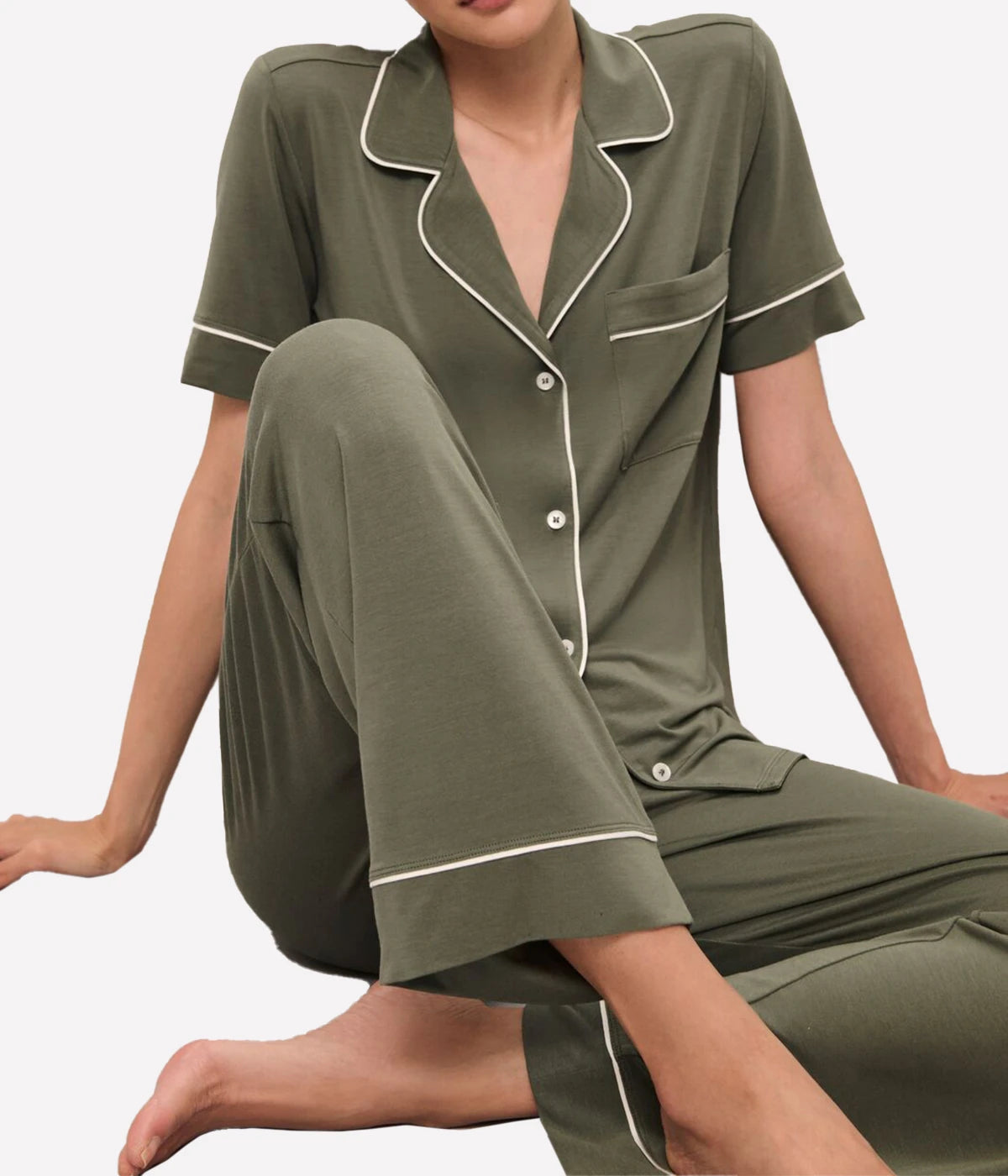 Gisele Short Sleeve Pant Set in Moss Ivory