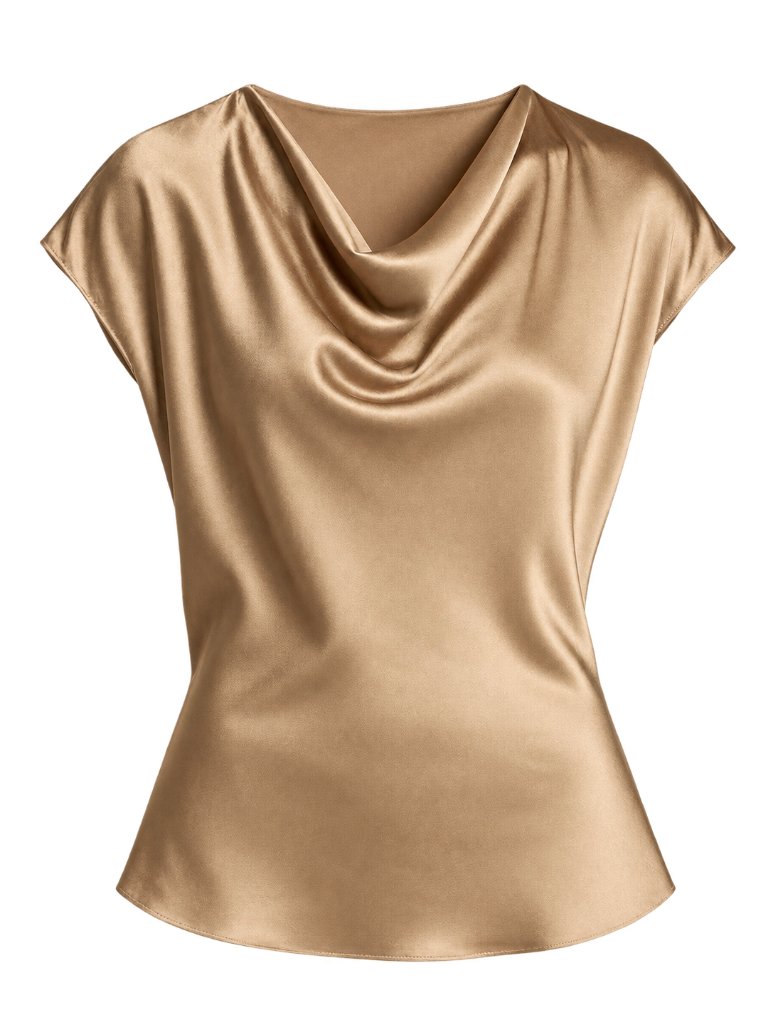 Product flat lay of the Vince Cowl Neck Blouse in Carmello, front view with draped cowl neckline and short sleeves.
