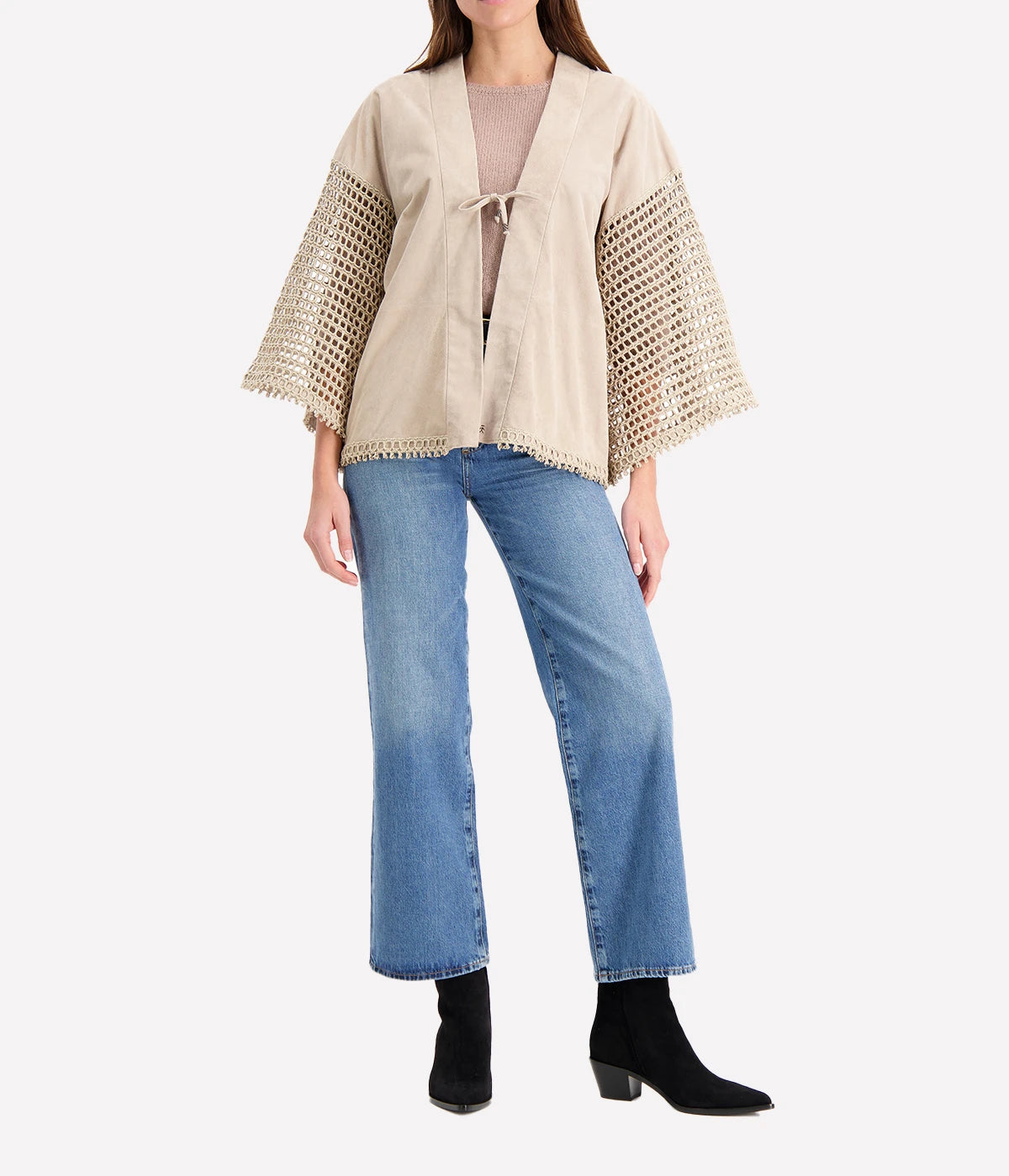 Leather Kimono in Beige