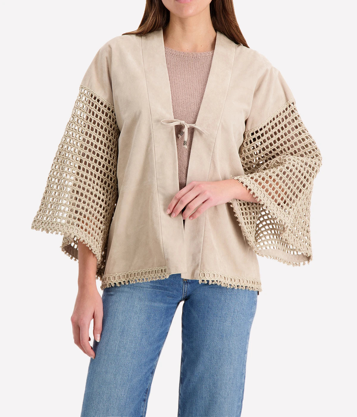 Leather Kimono in Beige