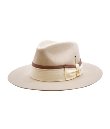  A stand out investment piece hand made in USA, a stylist wide rim felt hat in beige and camel. With signature match stick and bow detailing.  Throw on and go, summer hat, trendy, special, one of a kind, festival., handmade.