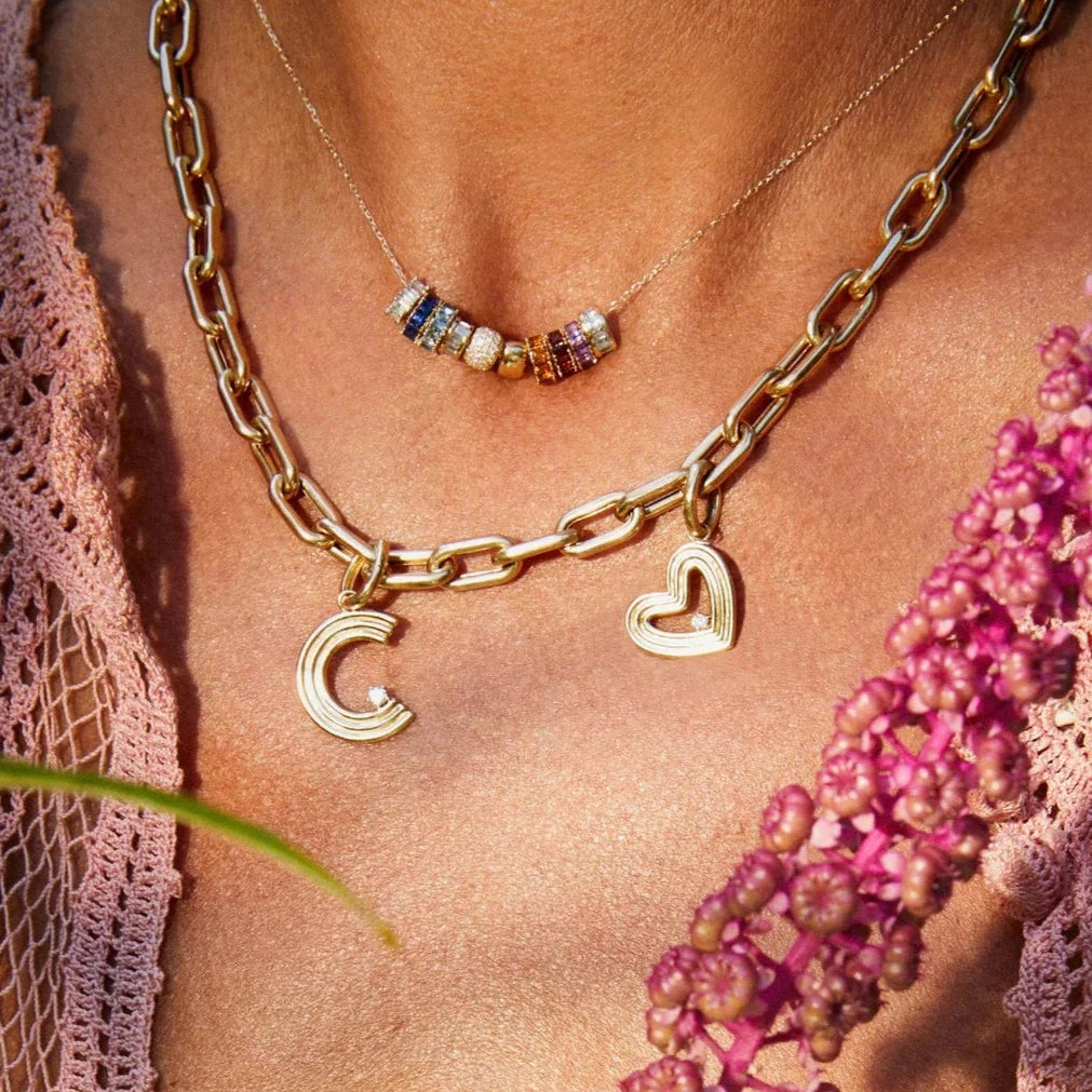 Groovy Diamond Heart Charm in 14K Yellow Gold
