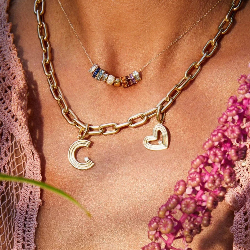 Groovy Diamond Heart Charm in 14K Yellow Gold