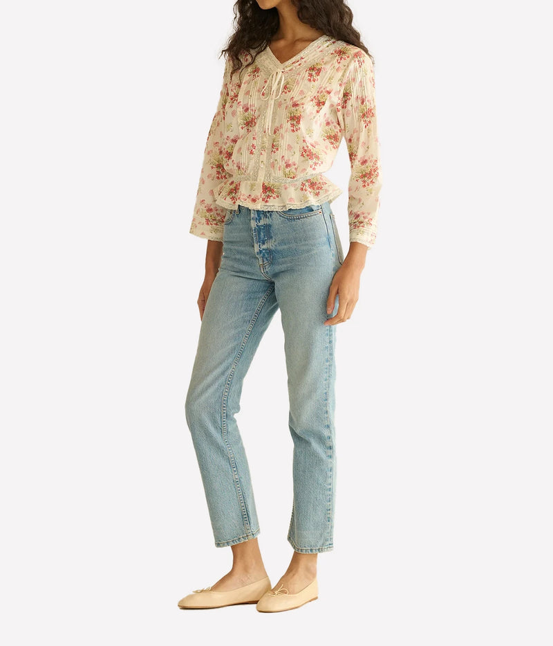 Hillock Top in Ivory Lantana Floral
