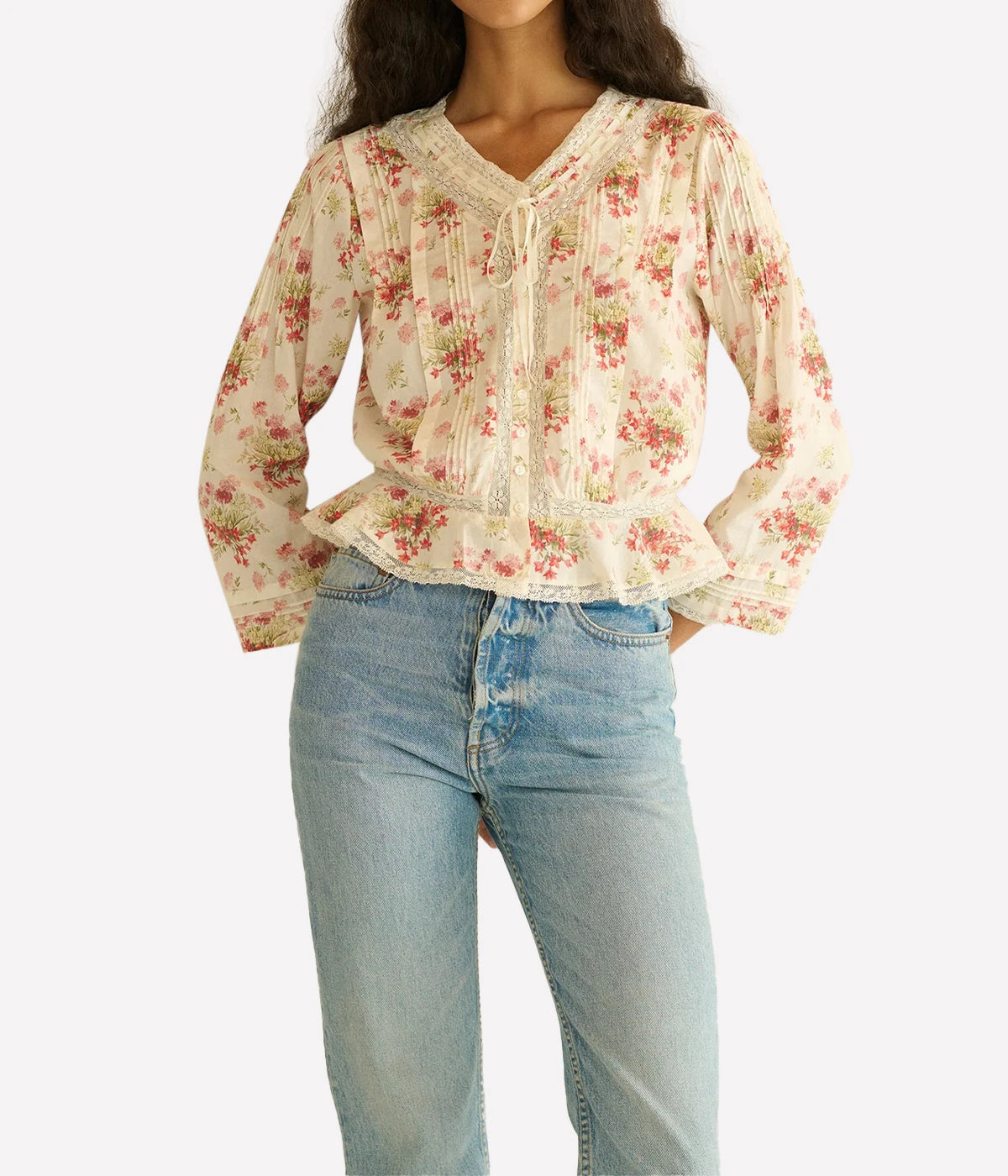 Hillock Top in Ivory Lantana Floral