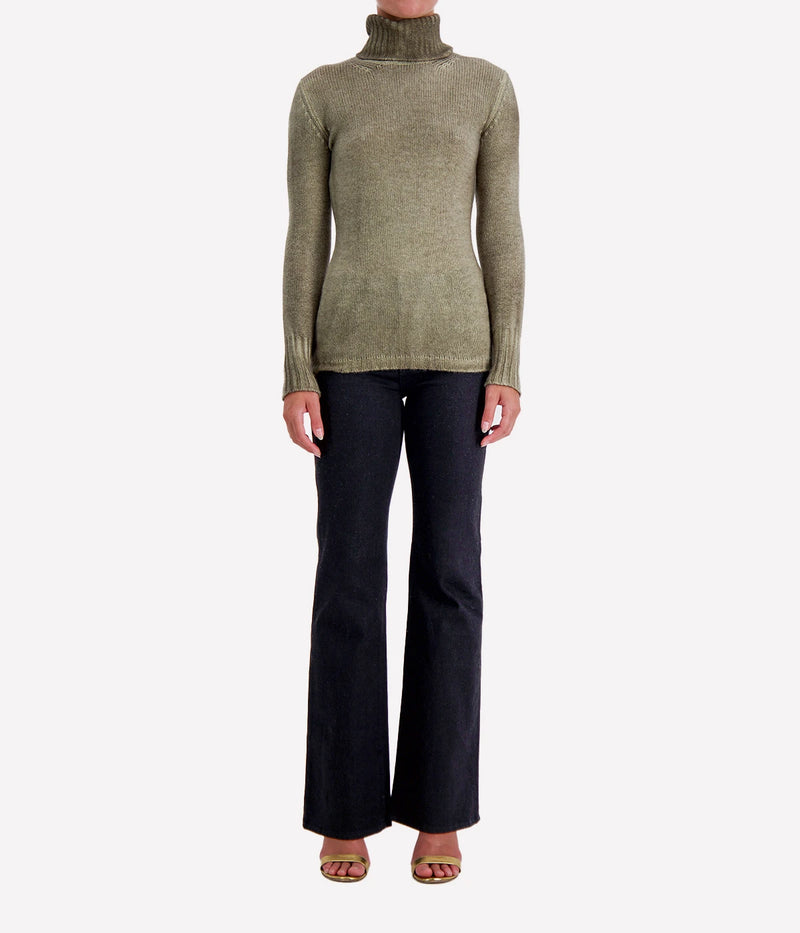 Hand Painted High Neck Pullover in Mushroom