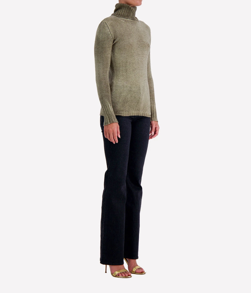 Hand Painted High Neck Pullover in Mushroom