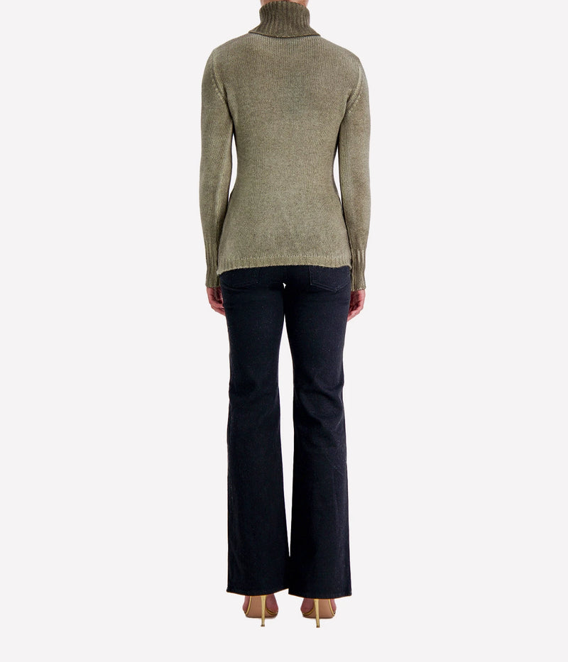 Hand Painted High Neck Pullover in Mushroom