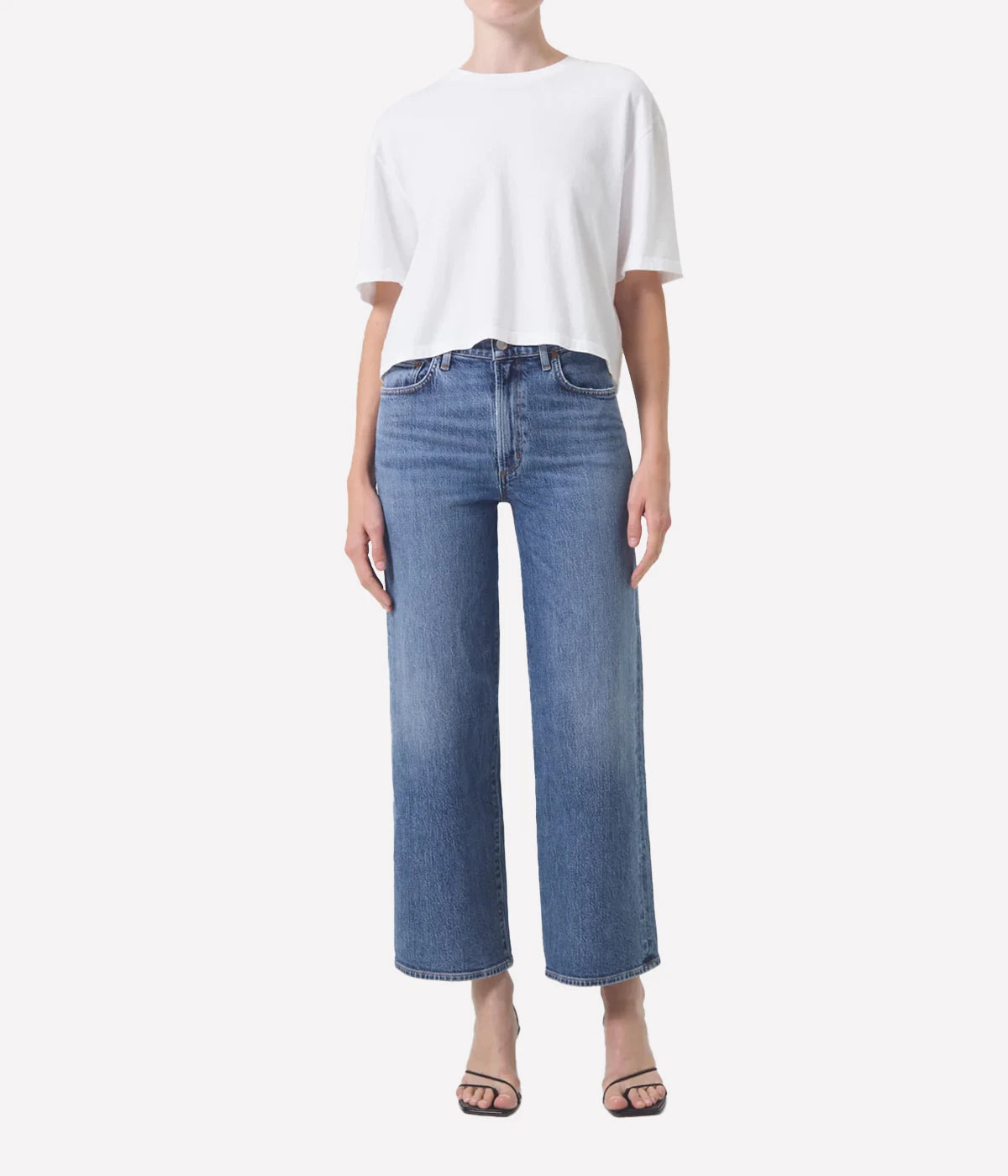 ALT Text: Harper Jean in bright indigo with a cropped wide leg, subtle fading, and finished hems for a polished yet relaxed look.