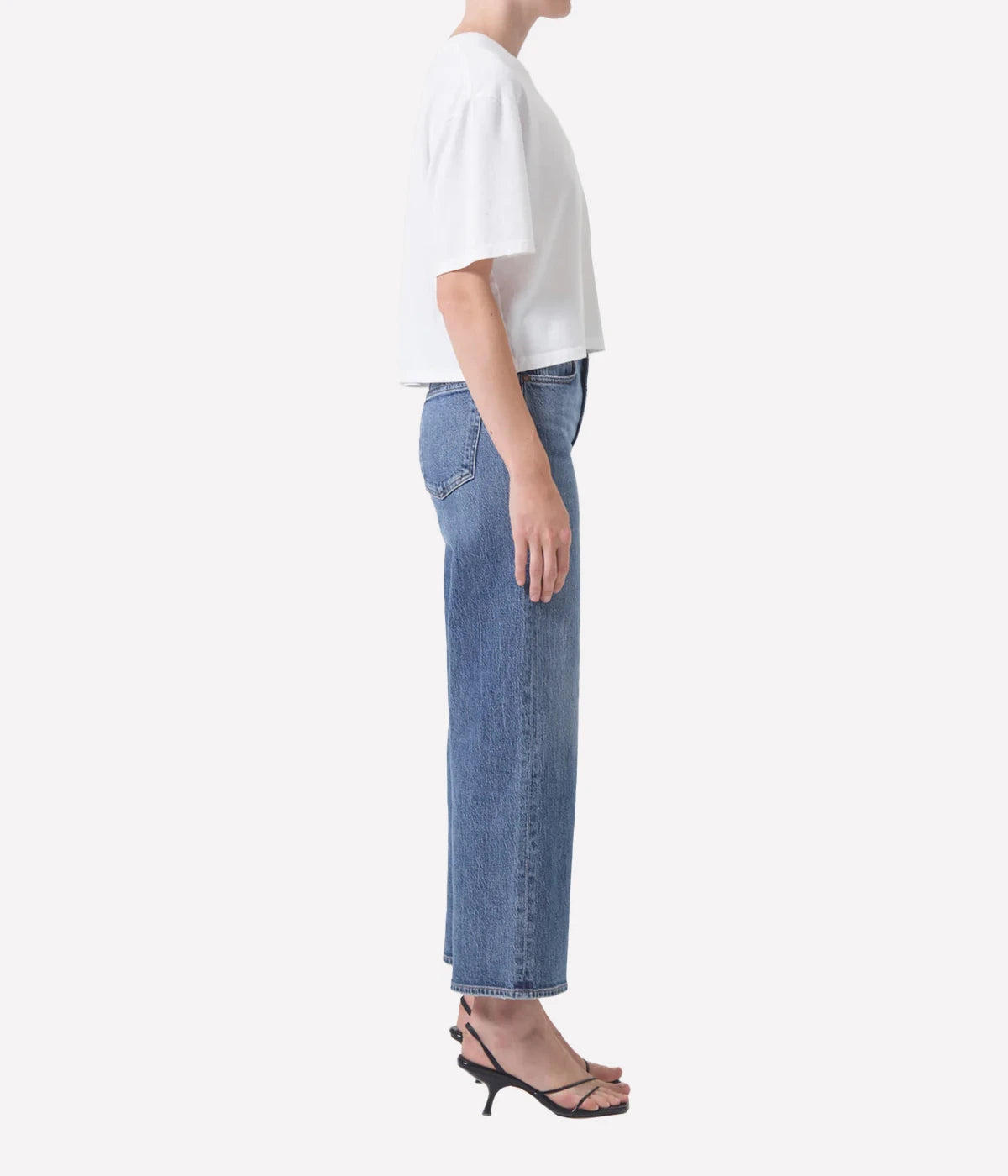 ALT Text: Harper Jean in bright indigo with a cropped wide leg, subtle fading, and finished hems for a polished yet relaxed look.
