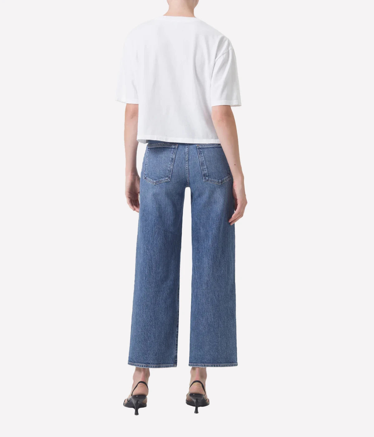ALT Text: Harper Jean in bright indigo with a cropped wide leg, subtle fading, and finished hems for a polished yet relaxed look.