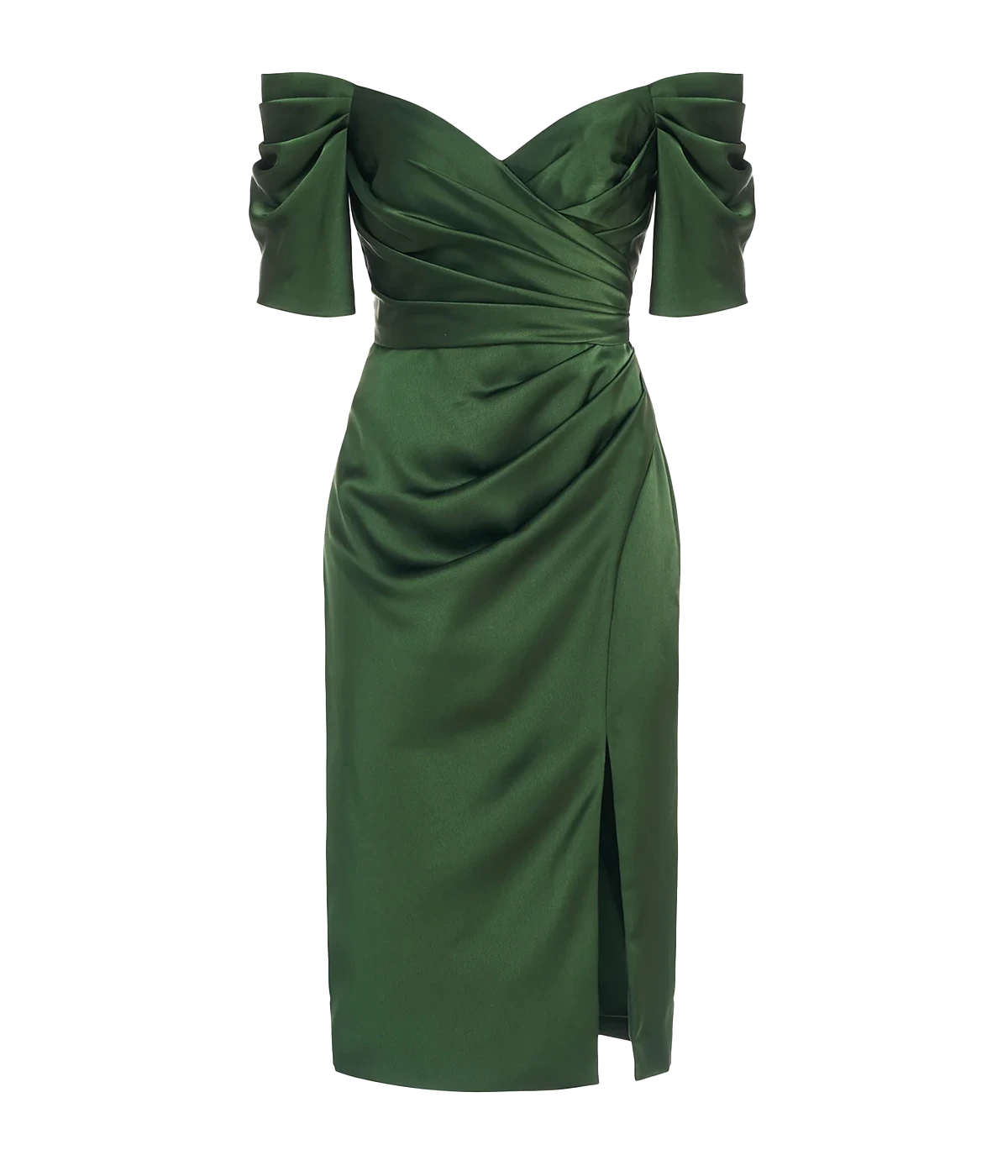 Holland Satin Cocktail Dress in Moss Green