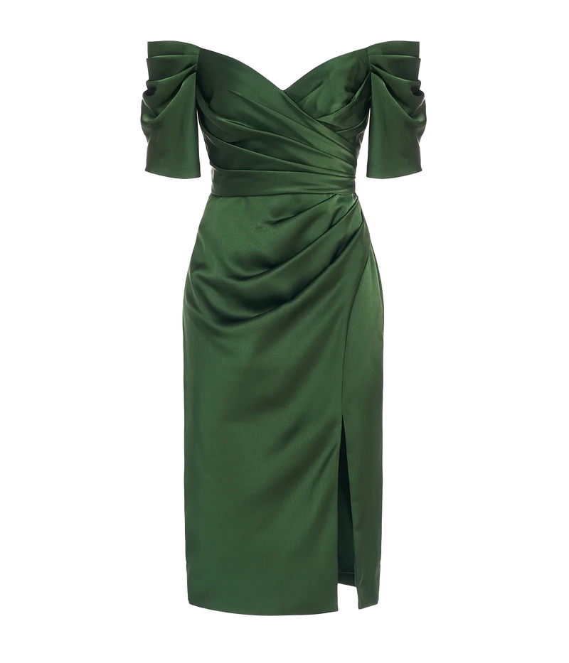 Holland Satin Cocktail Dress in Moss Green