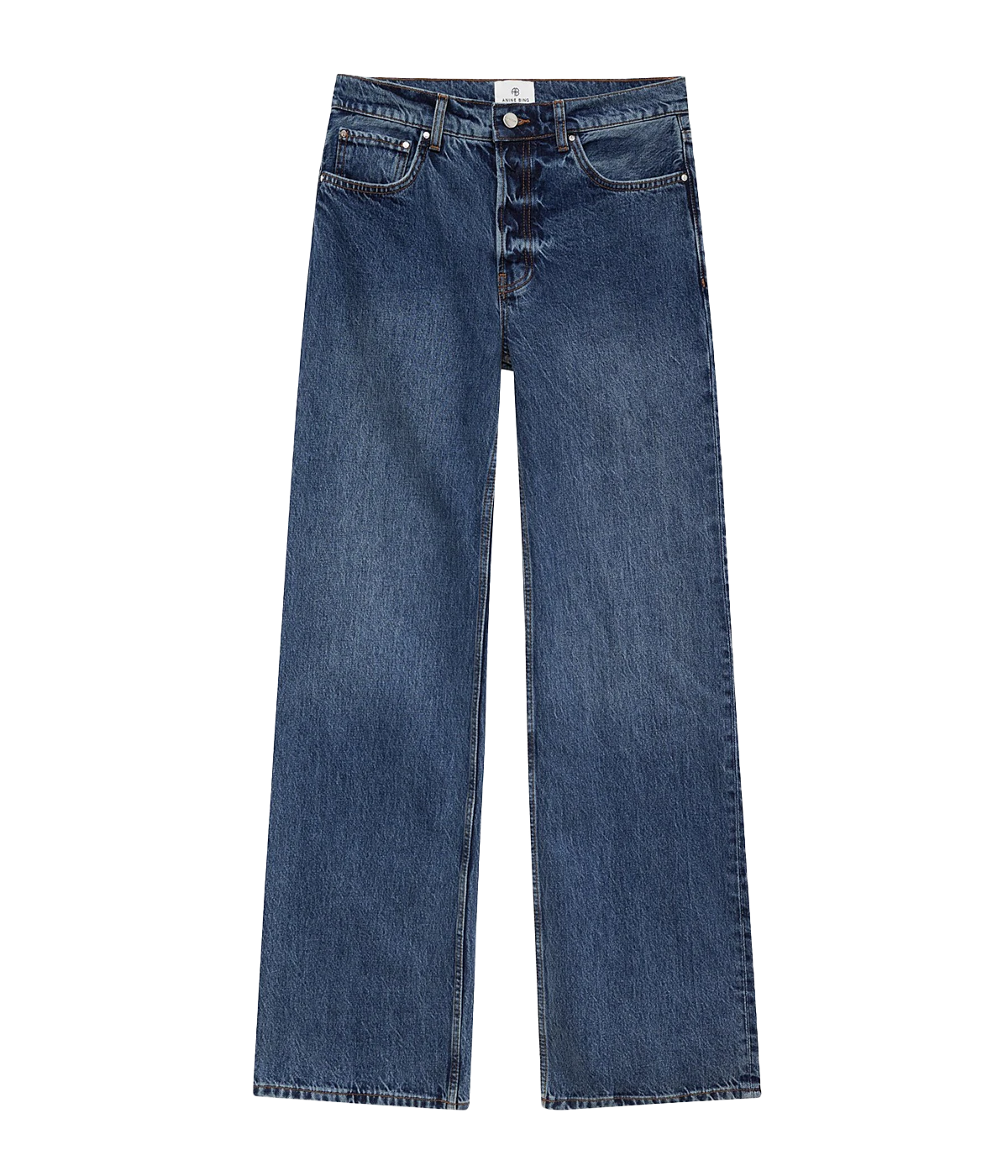 ALT text: The Hugh Jean in dark blue featuring a relaxed fit, wide leg, and vintage-inspired texture.