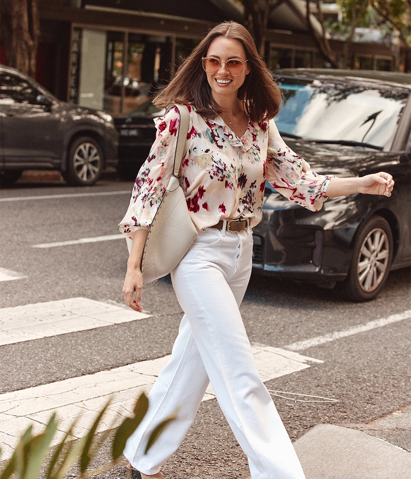 Marguerite Long Sleeve Silk Blouse In Summer Garden