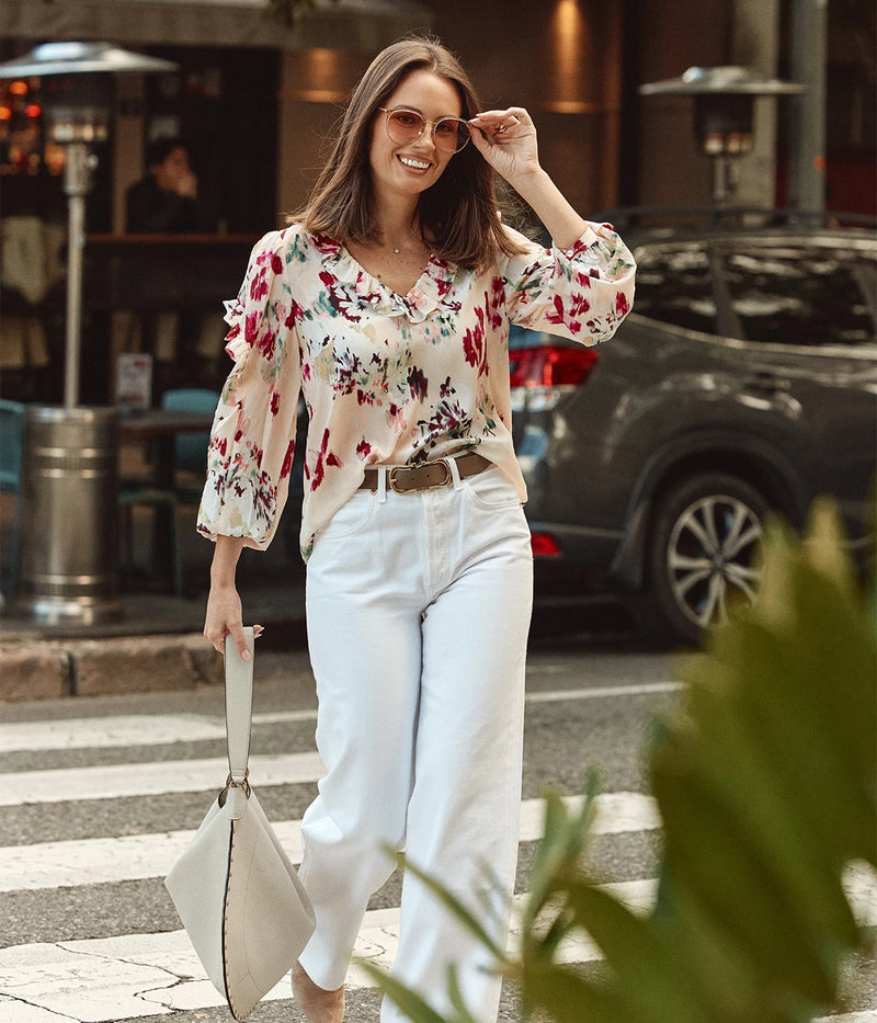 Marguerite Long Sleeve Silk Blouse In Summer Garden