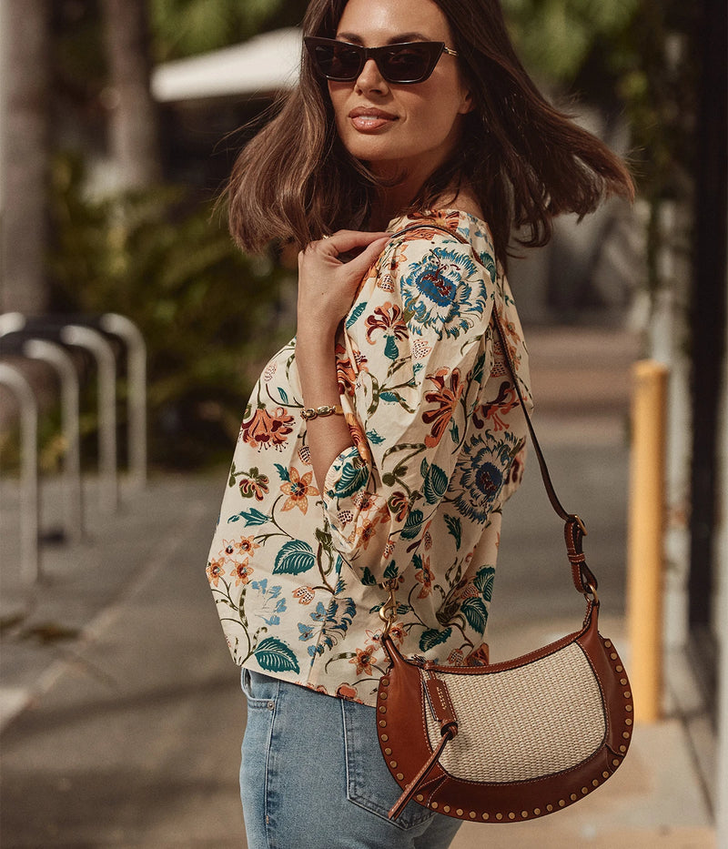 Florielle Short Sleeve Cotton Top In Abalone