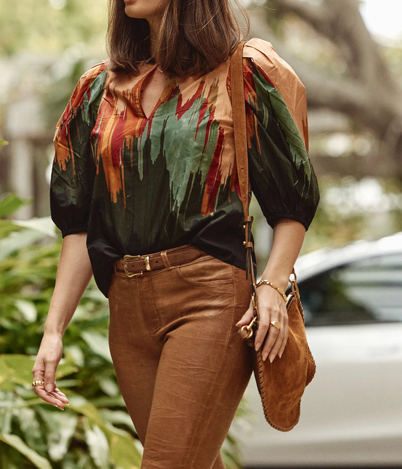 Florielle Short Sleeve Cotton Top In Agate