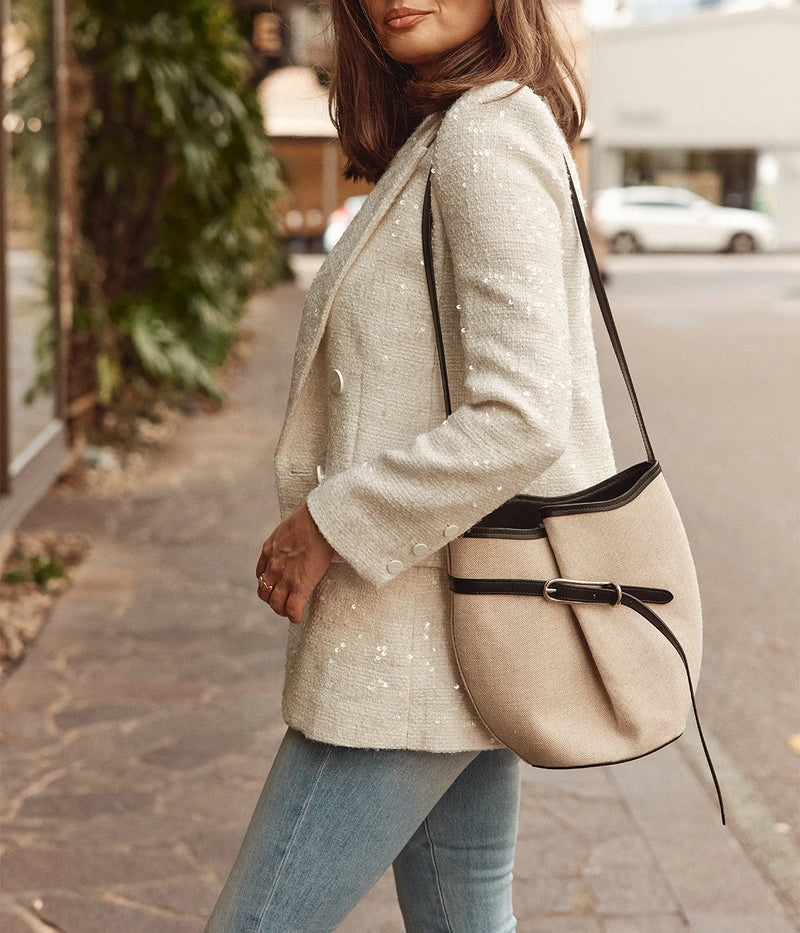 Small Belted Bucket Bag in natural black