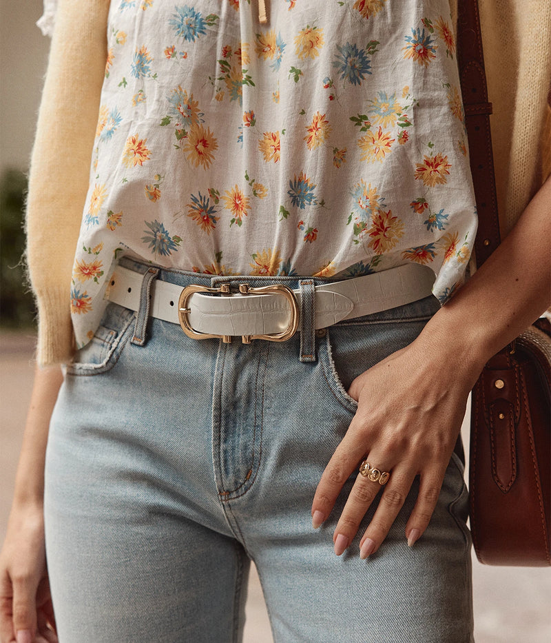 Baby Gold Nicky X Belt In White Crocco