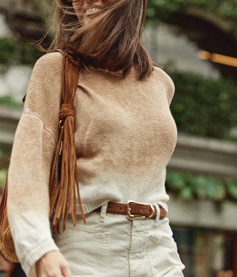 Graduated Shading Linen Round Neck Pullover In Sughero