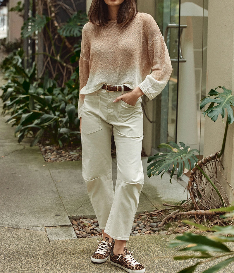 Graduated Shading Linen Round Neck Pullover In Sughero