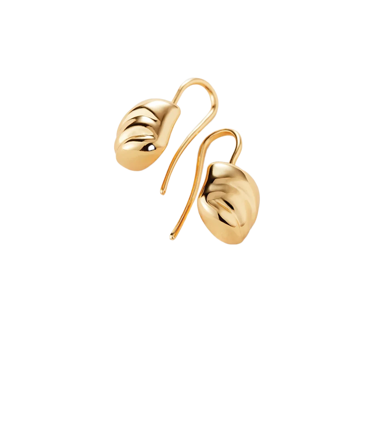 Jenny Bird Rue Drop Earrings in Gold shown from an angle, showing the curved hook and rounded drop
