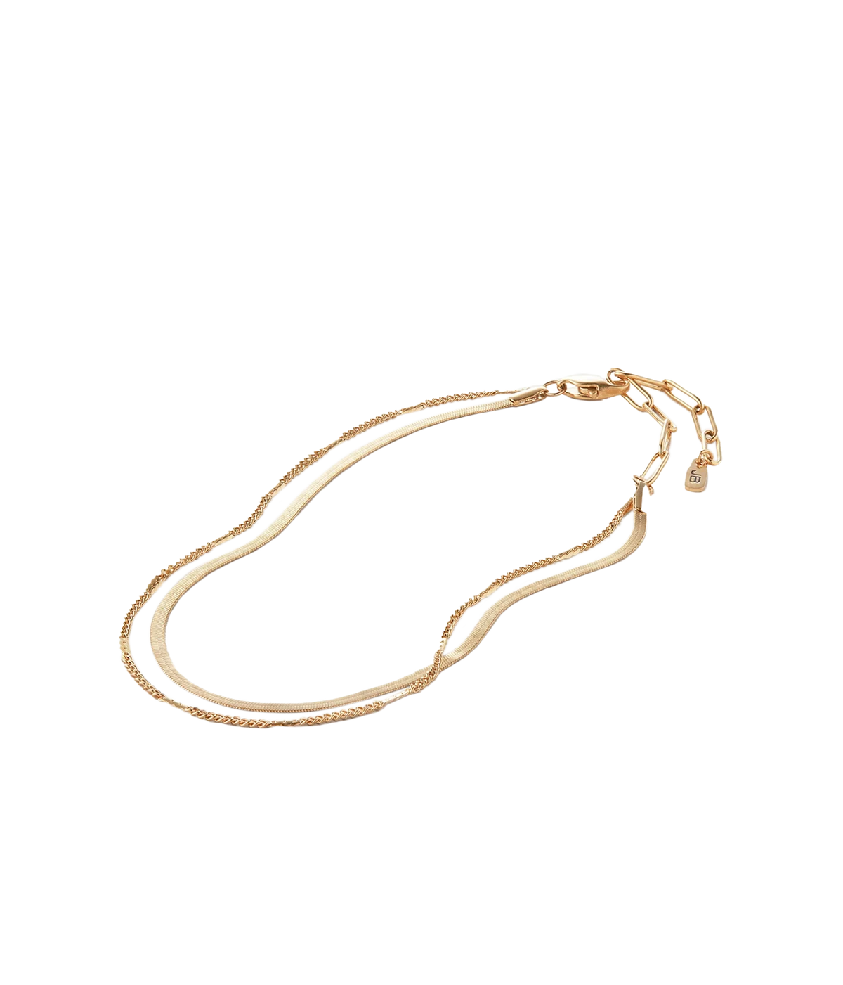 Jenny Bird Surfside Anklet in Gold laid flat, showing the two delicate layered chain strands and the extender chain