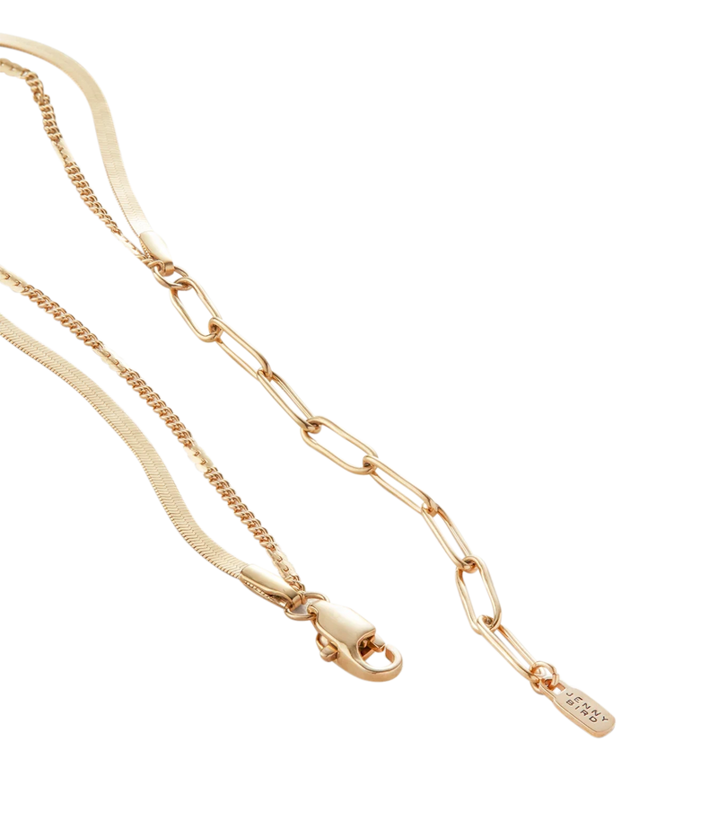 Close-up detail of the Jenny Bird Surfside Anklet in Gold, showing the fine chain links and clasp