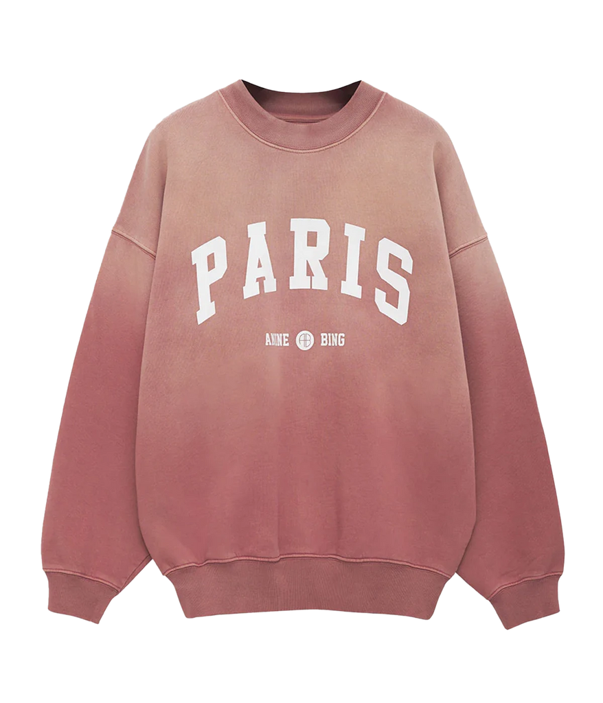  A trendy oversized crewneck pullover sweater, made from 100% cotton in a sun faded terracotta wash. A university inspired jersey design with collegiate lettering PARIS. Comfy cosy, trendy, comfortable, everyday wear, winter staple, throw on and go, made in Los Angeles. 