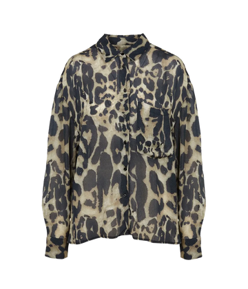 Button up leopard print shirt by French designer IRO. Versatile, bra friendly shirt with a classic collar.