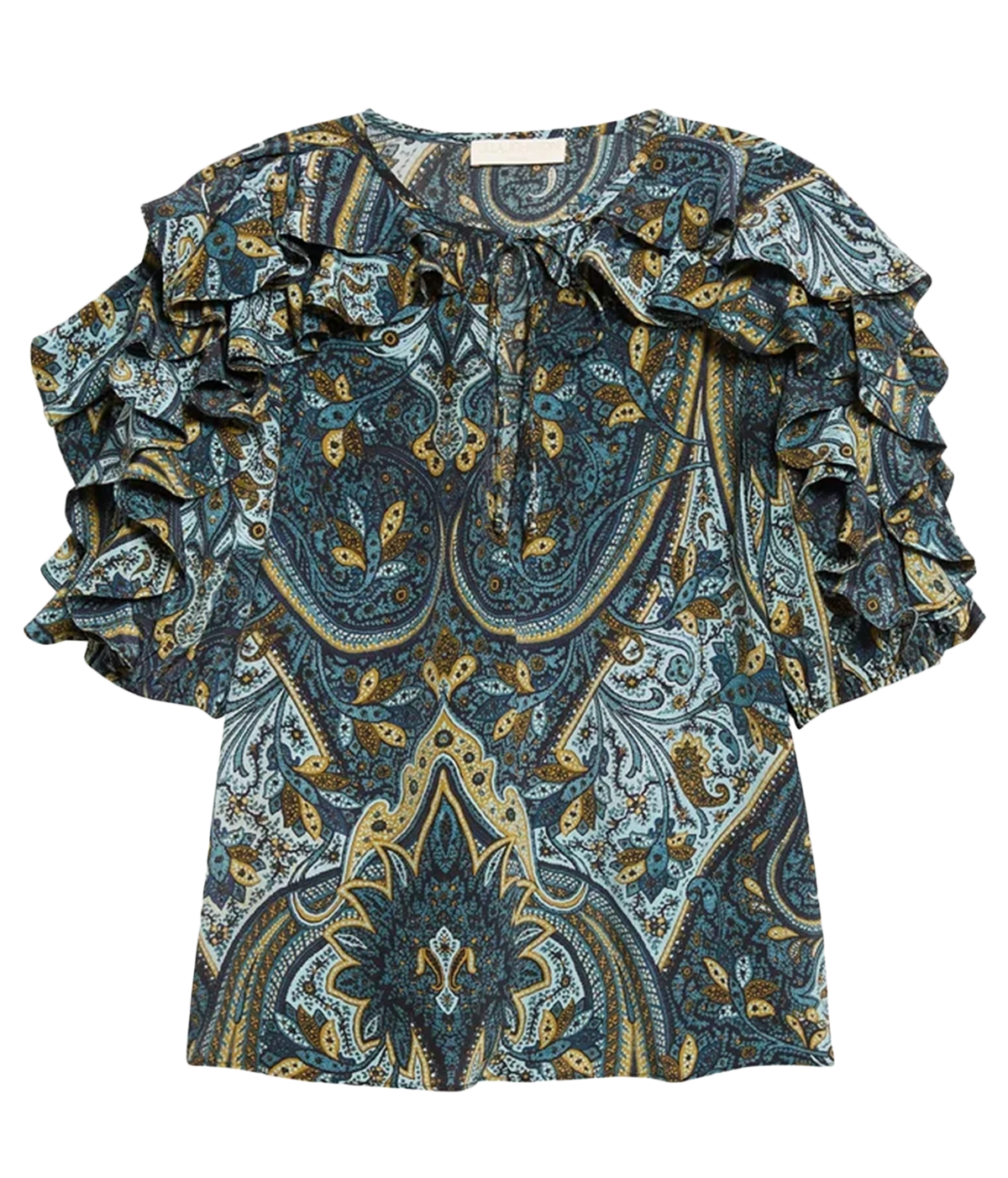Ulla Johnson Josephine Short Sleeve Silk Top in Prussian front product view