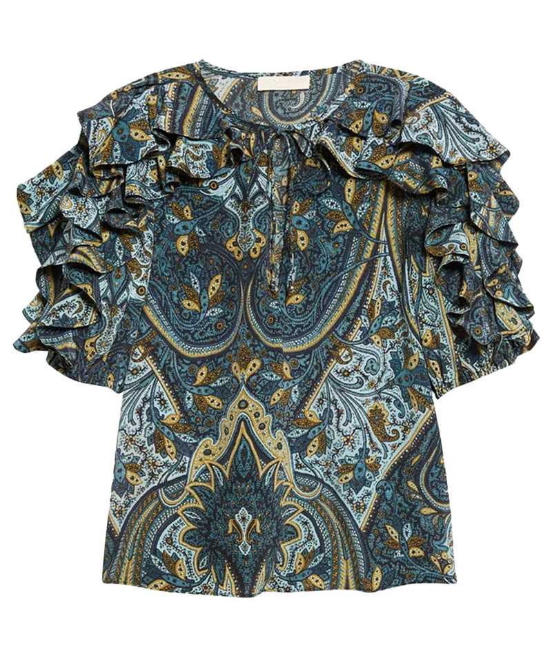 Ulla Johnson Josephine Short Sleeve Silk Top in Prussian front product view
