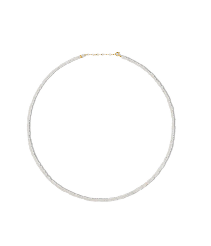 ALT Text: JIA JIA Precious Stone Necklace featuring a Moonstone pendant with 14-karat gold hardware, handcrafted in New York City.